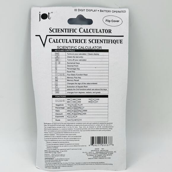 JOT BRAND SCIENTIFIC CALCULATOR WITH 10 DIGIT DISPLAY, FLIP COVER New. Sealed - Picture 3 of 9